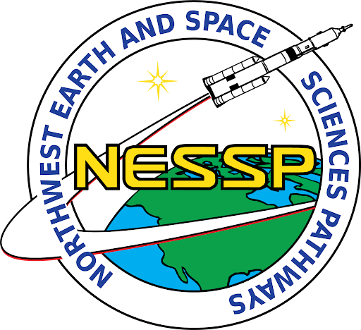 NESSP logo, an illustrated rocket launching over the United States with yellow text overlaid that reads NESSP and text around the image reads Northwest Earth and Space Sciences Pathways