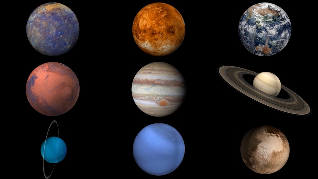 Illustration showing the planets stacked in rows.