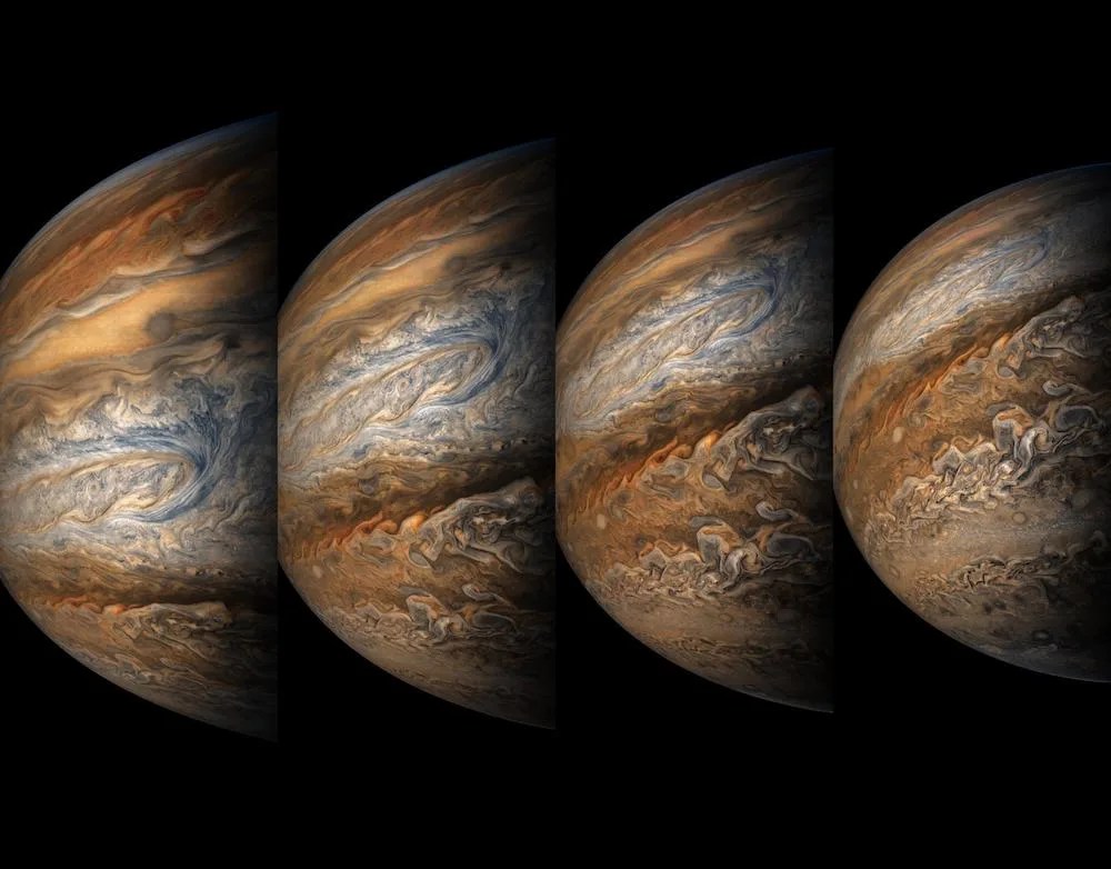 several colorful views of Jupiter