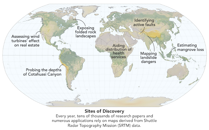 Map image of earth with labels for various features under study.