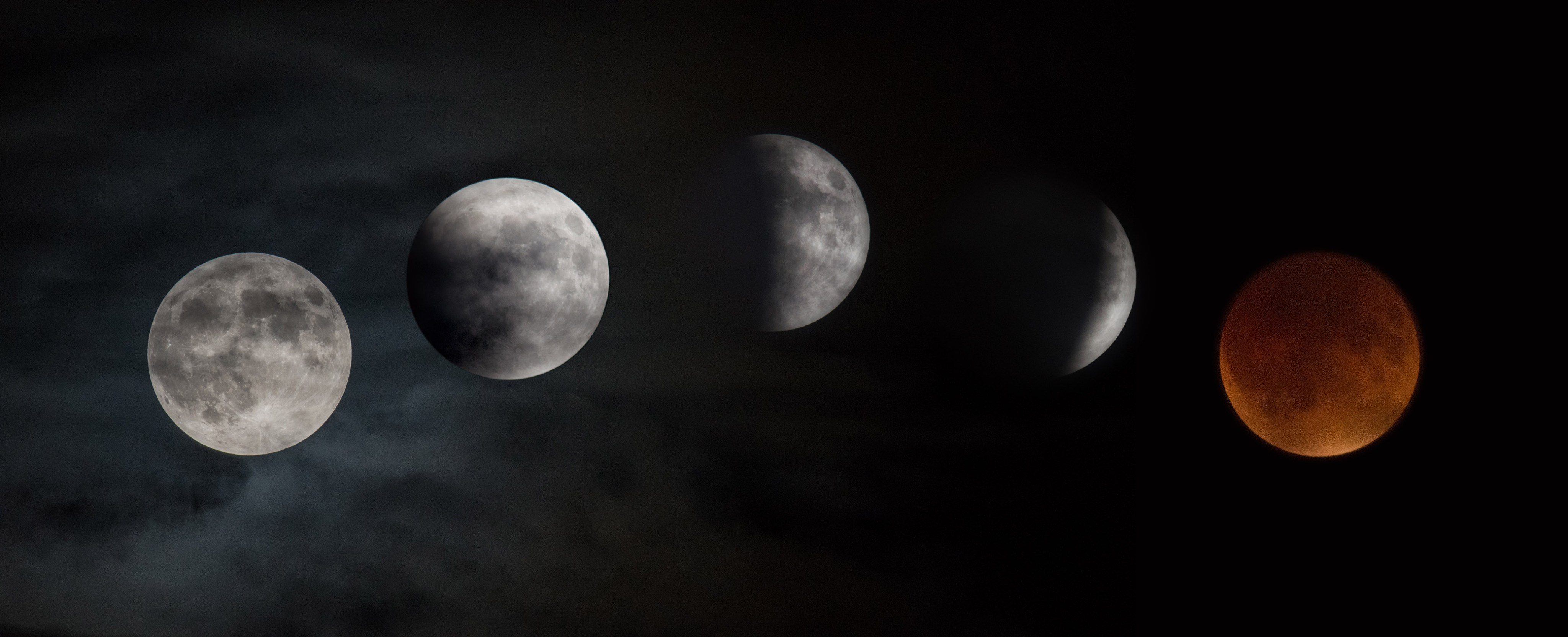 Composite image of supermoon lunar eclipse over time