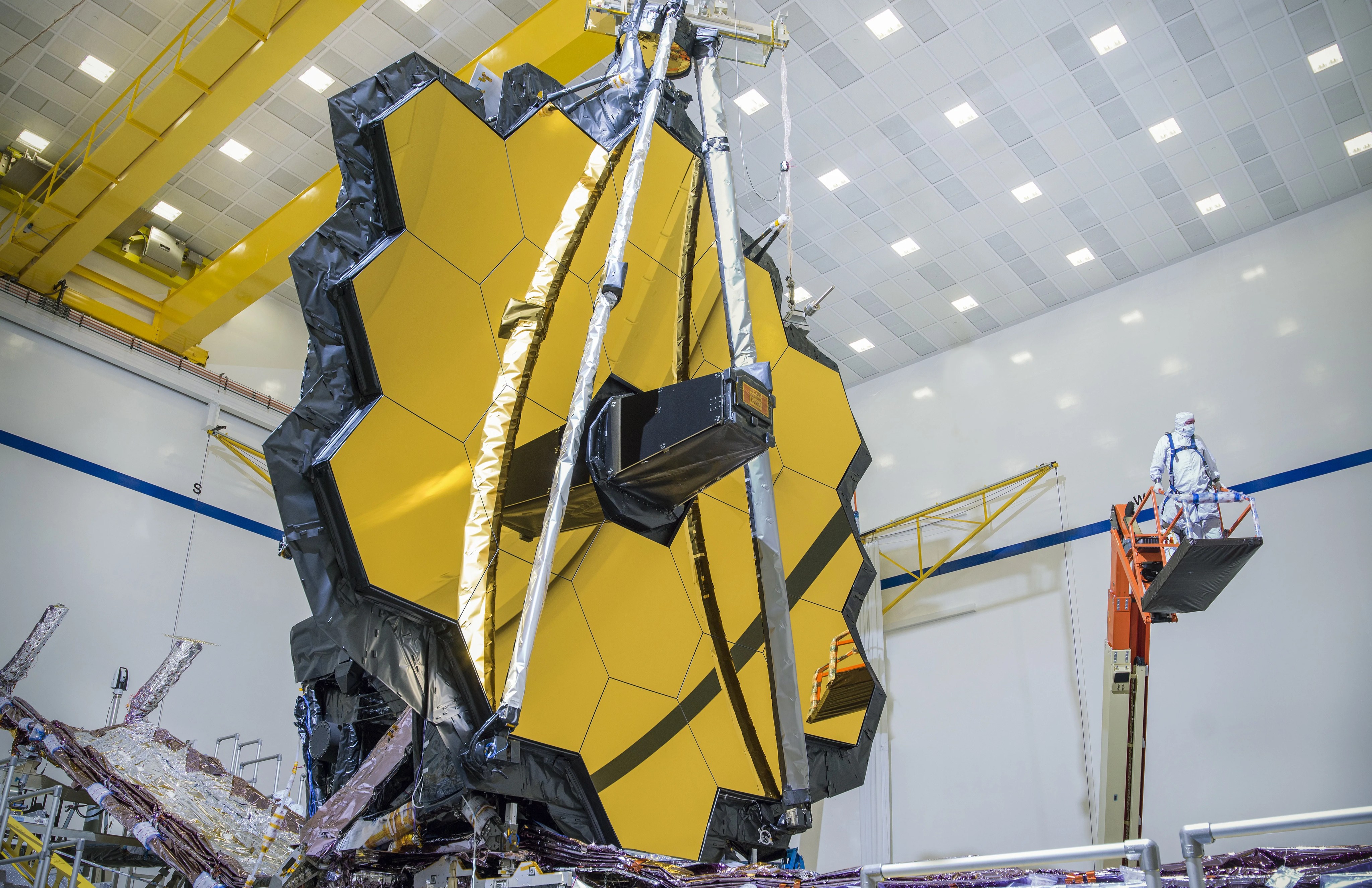 James Webb Space Telescope Assembled Observatory Full Mirror Deployment Test