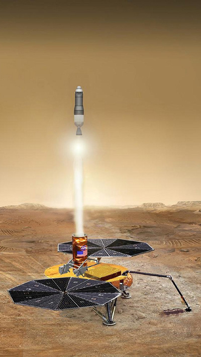 This artist's concept depicts a Mars ascent vehicle