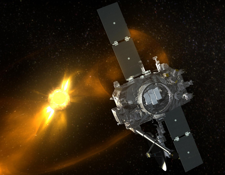 STEREO spacecraft in orbit at the Sun.