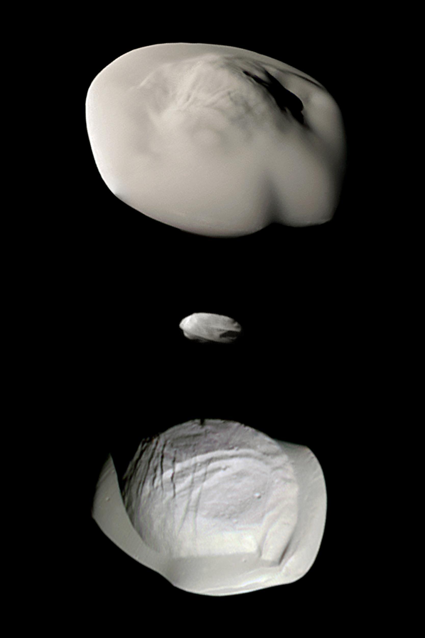 Images of Atlas, Daphnis and Pan, taken by Cassini.