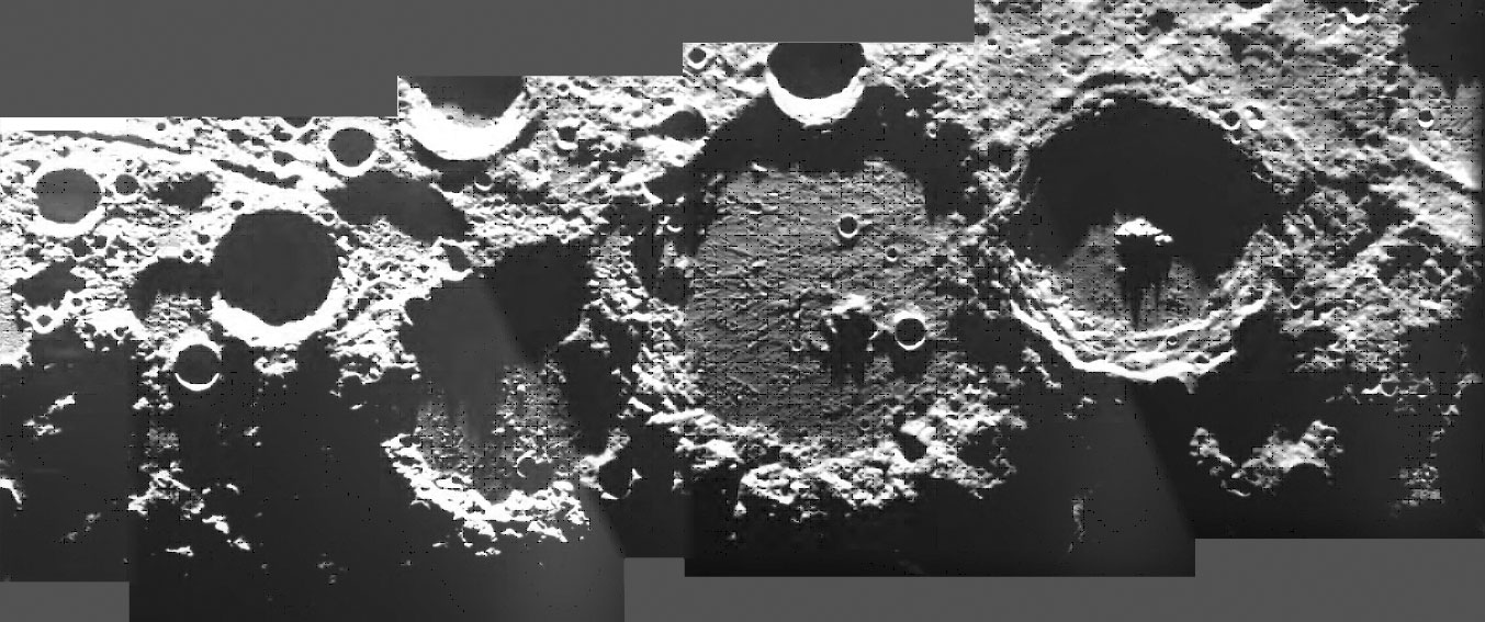 Series of overlapping craters on the Moon.
