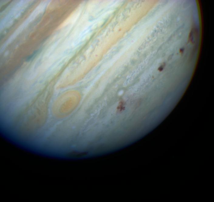 String of impact scars in the clouds of Jupiter