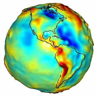 This visualization of a gravity model shows variations in Earth's gravity field. Credit: NASA/JPL/University of Texas Center for Space Research