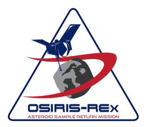 A white triangle with a blue inner border. In the middle is a round, grey lump, with a red swoosh wrapped around it. An object with wings hovers over the lump on its top left. Underneath this scene, is the mission name, and underneath that is a brief description of it.