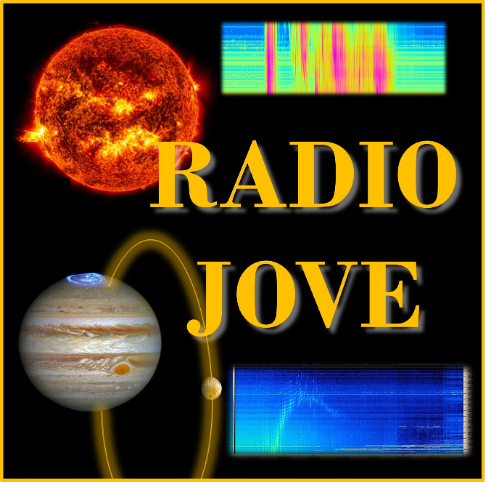 Radio Jove branding with a collage of images including solar flares, jupiter and colorful data charts