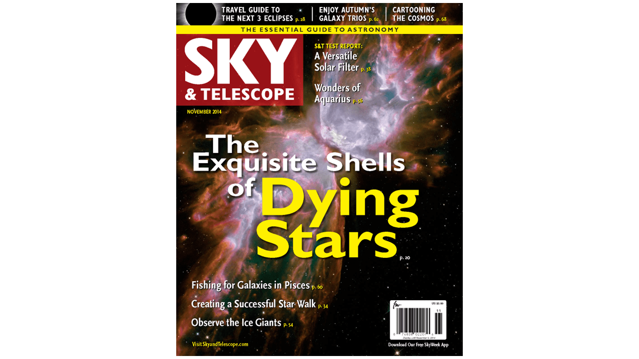 The cover of Sky & Telescope magazine is filled with an image of the Butterfly Nebula