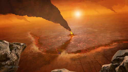 Artist's concept of volcano erupting on Venus.