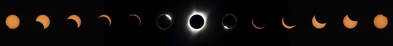 This composite image of thirteen photographs shows the progression of a total solar eclipse, from right to left, at Madras High School in Madras, Oregon on Monday, Aug. 21, 2017.