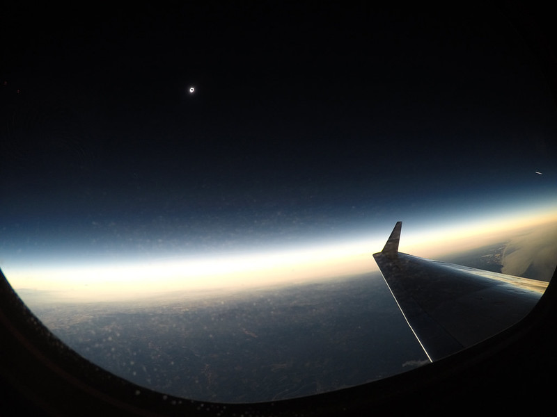 A total solar eclipse is seen on Monday, Aug. 21, 2017 from onboard a NASA Armstrong Flight Research Center’s Gulfstream III 25,000 feet above the Oregon coast.