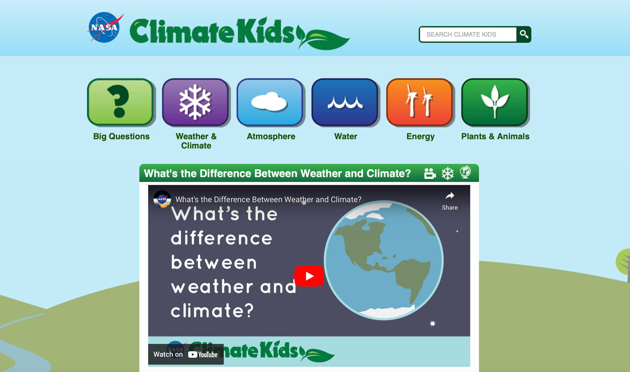 An image of the NASA Climate Kids homepage.