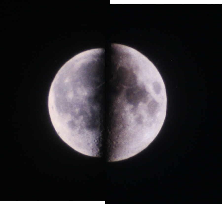 These views of the Moon were taken in August and July, 1985, the dates of Moon’s apogee and perigee, respectively.