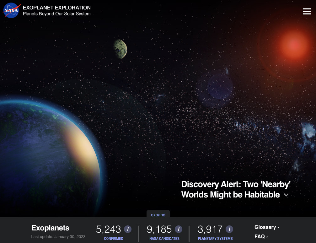 An image of the NASA Exoplanet exploration homepage.