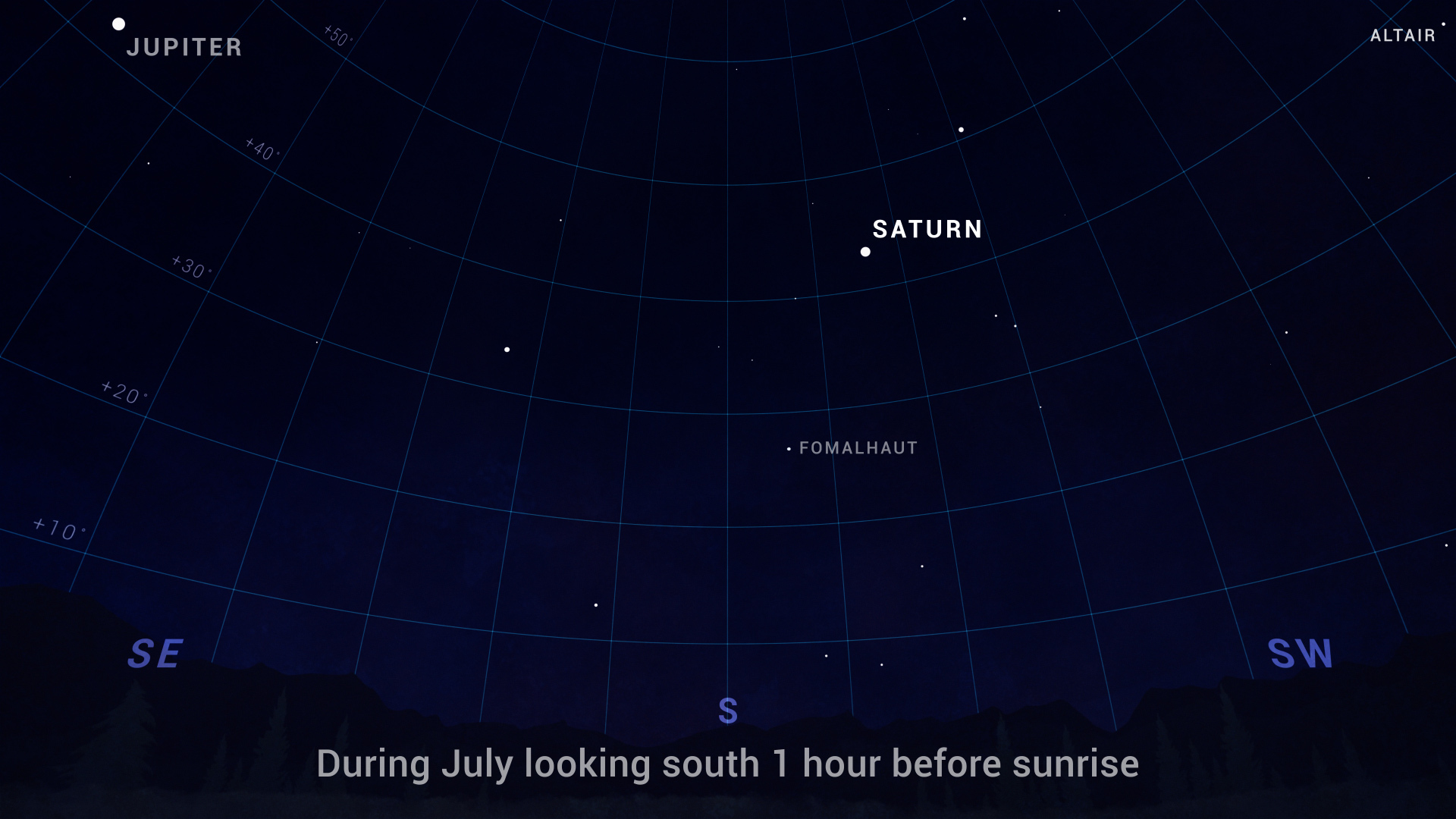 Sky chart showing Saturn and Fomalhaut in the early morning sky in July. Credit: NASA/JPL-Caltech