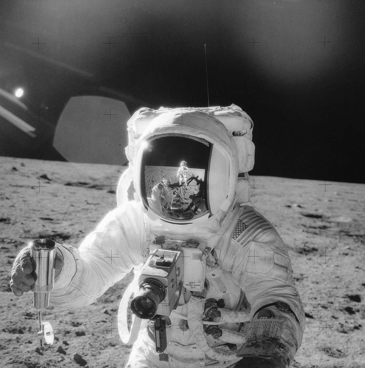 Astronaut collecting samples on the Moon