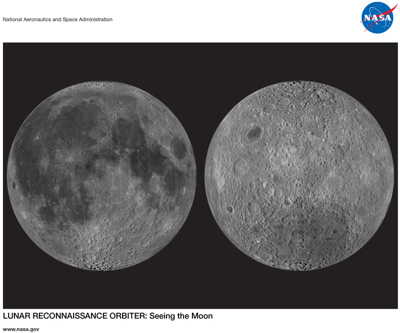 First page of the LRO: Seeing the Moon lithograph, showing the Moon's near and far sides.