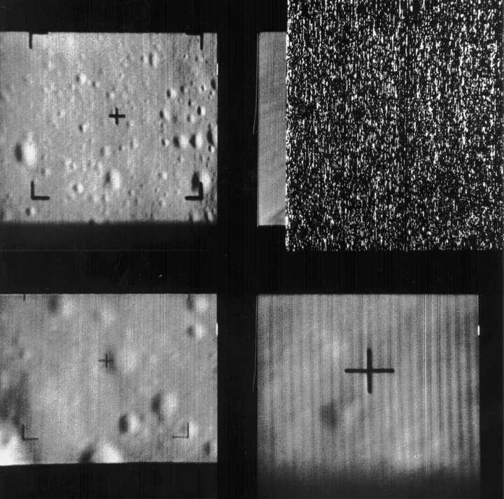 Four images of the Moon's surface, showing craters of different apparent sizes.