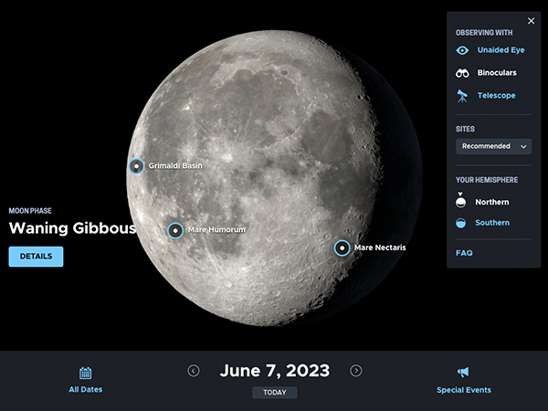 Screen preview of the Moon and labels.