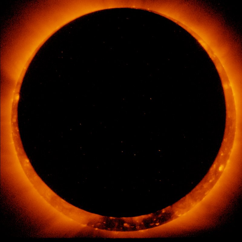 An annular solar eclipse creates a "ring of fire" around the Moon, similar to that seen in this image taken by JAXA/NASA Hinode spacecraft.
