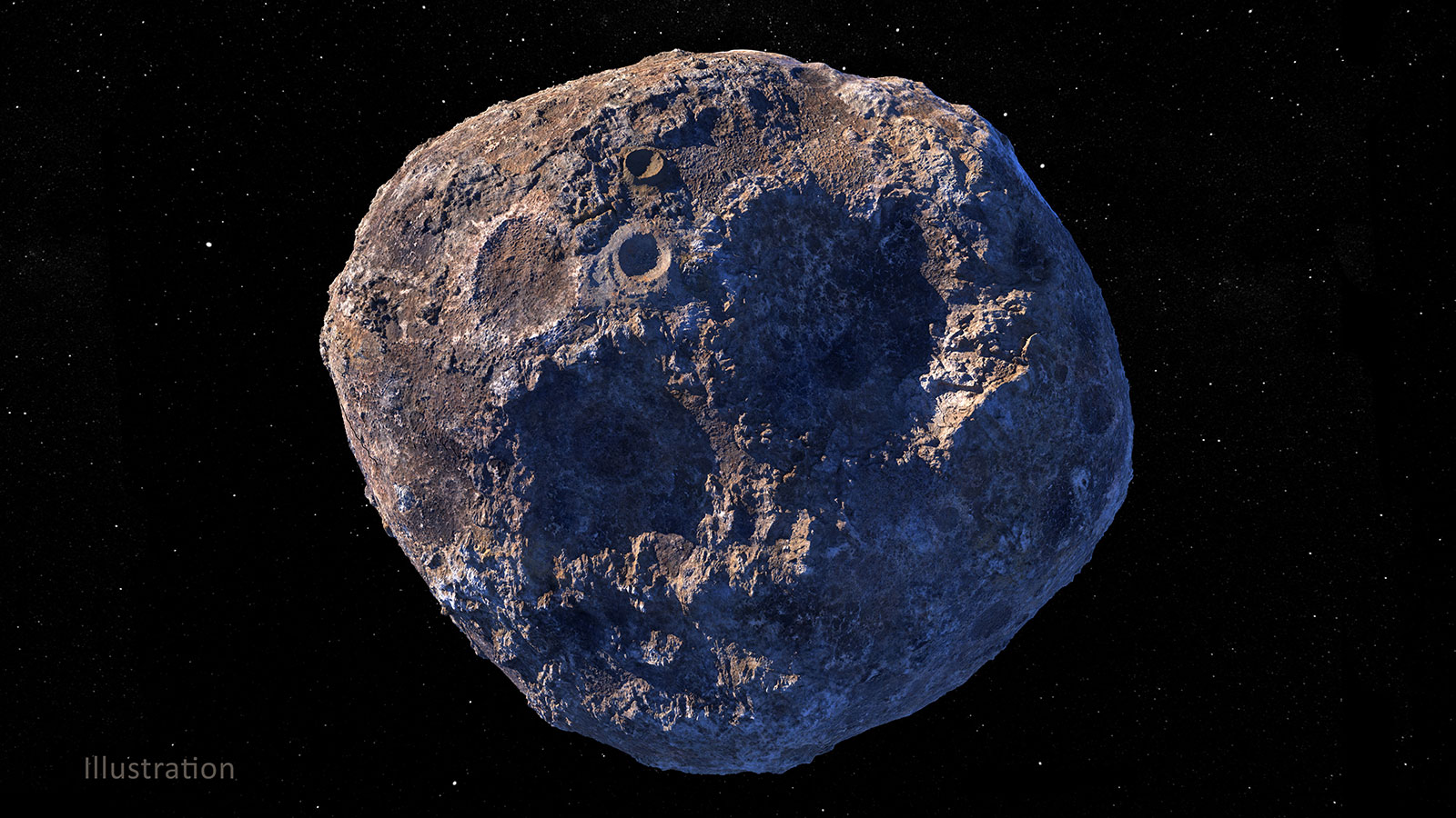 Roundish rock in space with giant pockmarks
