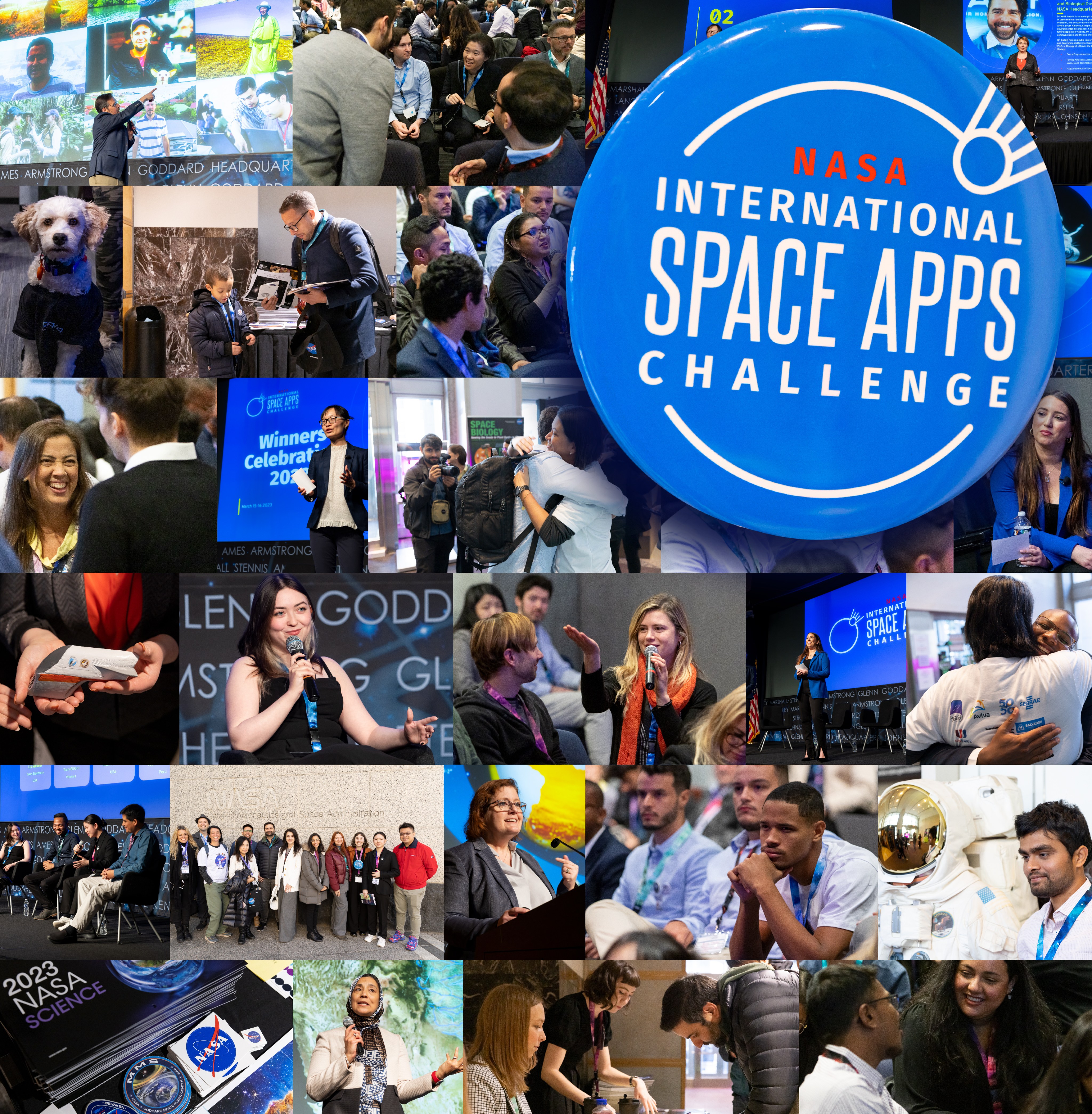 Collage of images and a logo for the NASA Space Apps Challenge
