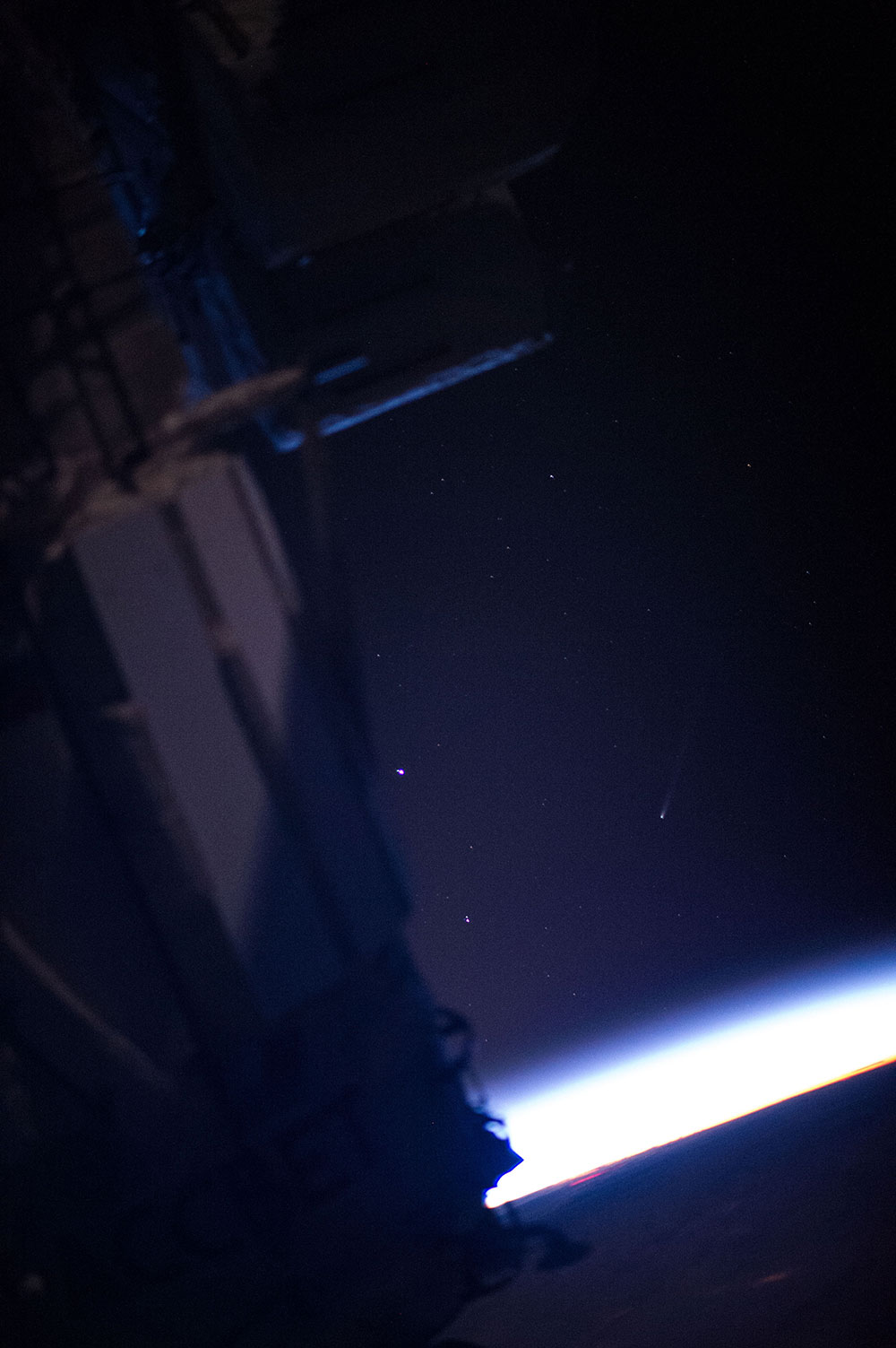 Comet ISON photographed by the crew aboard the International Space Station.