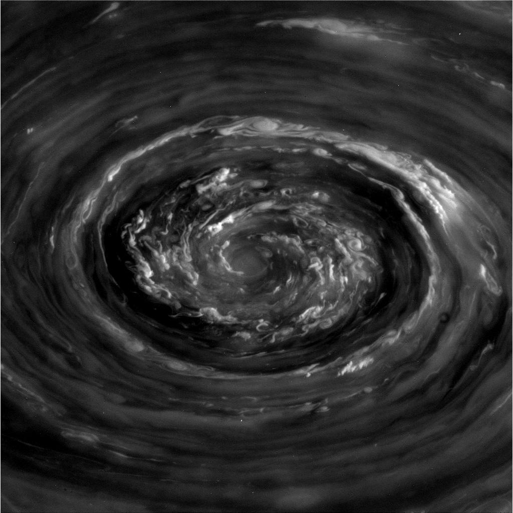 Black and white image of swirling storm.
