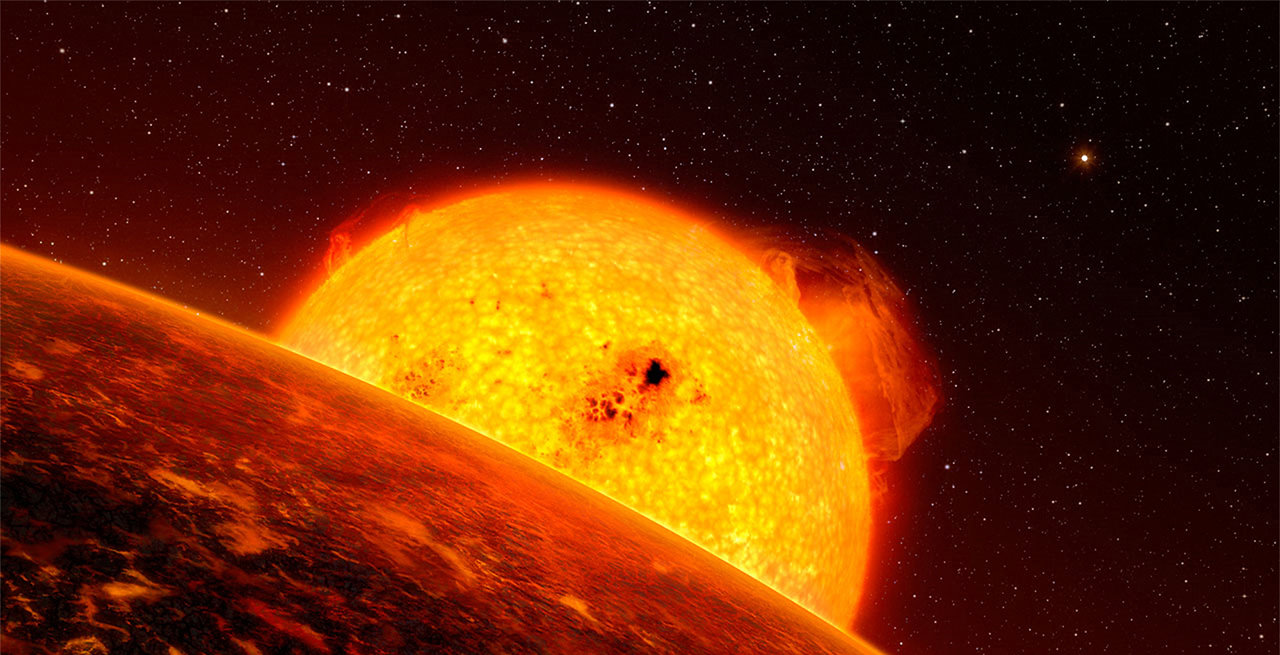 An artist's conception of star scorching its nearby exoplanet. New research shows that aging red giant stars, far from destroying life, could warm frozen worlds into habitable homes. Credit: ESO/L. Calçada