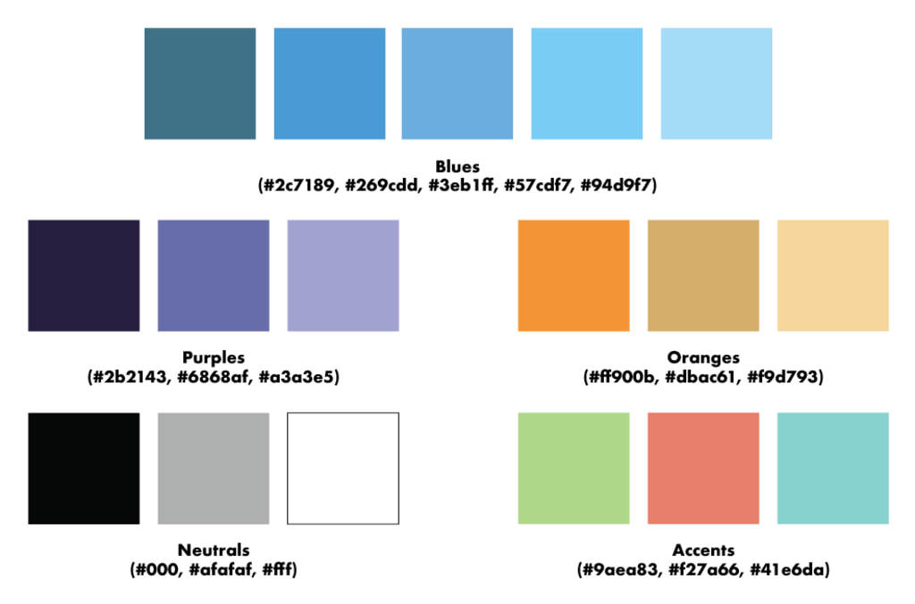 Black Hole Week color palette, which includes various shades of blue, purple, as well as some other fun, bright colors