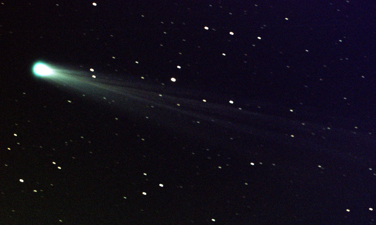Comet ISON shows off its tail in this three-minute exposure taken on 19 Nov. 2013 at 6:10 a.m. EST, using a 14-inch telescope located at the Marshall Space Flight Center.