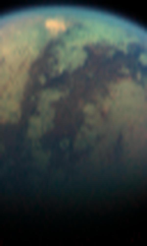 Image of an unusual bright, red spot on Titan