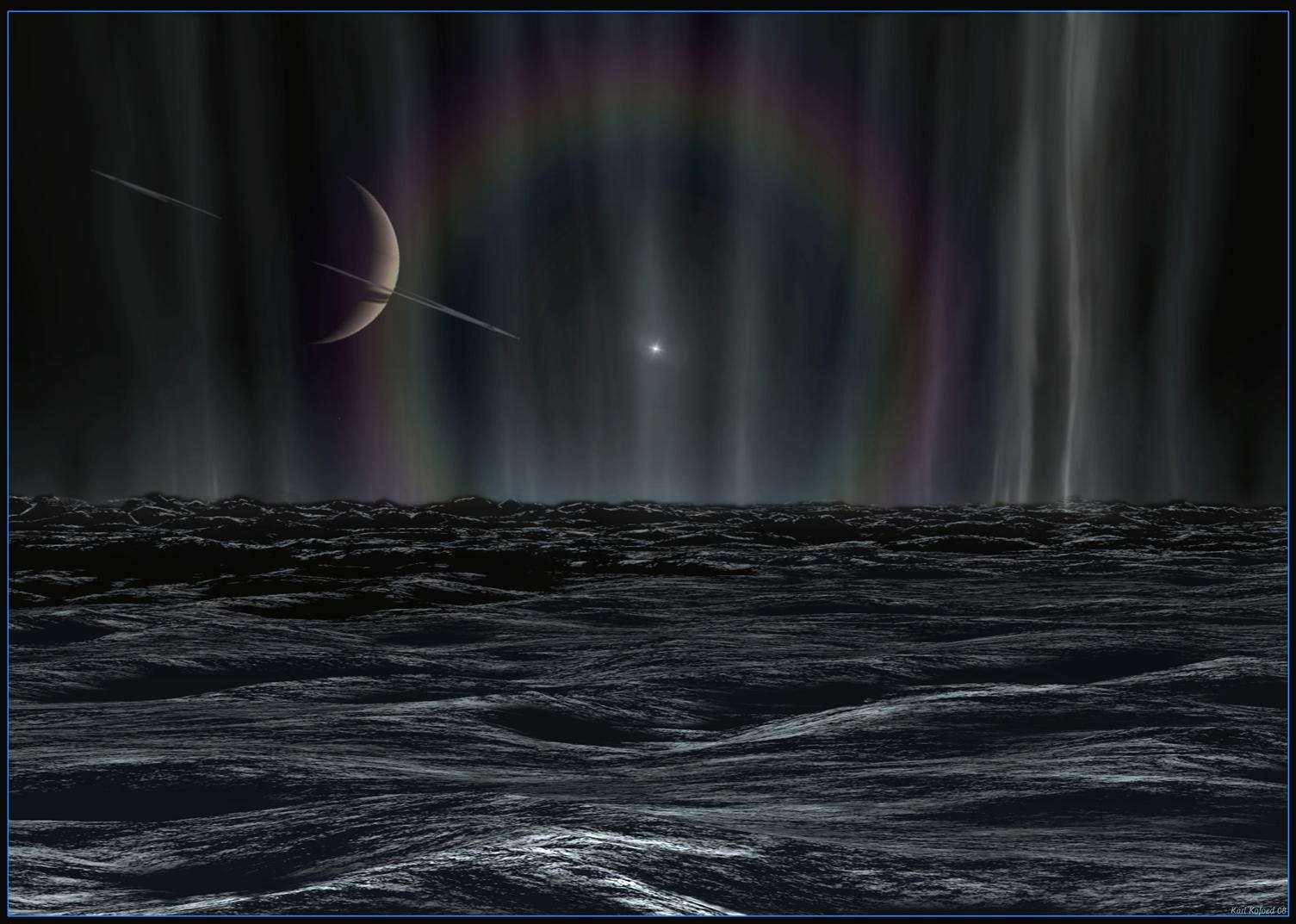 Artist's rendition of a sunset on Enceladus