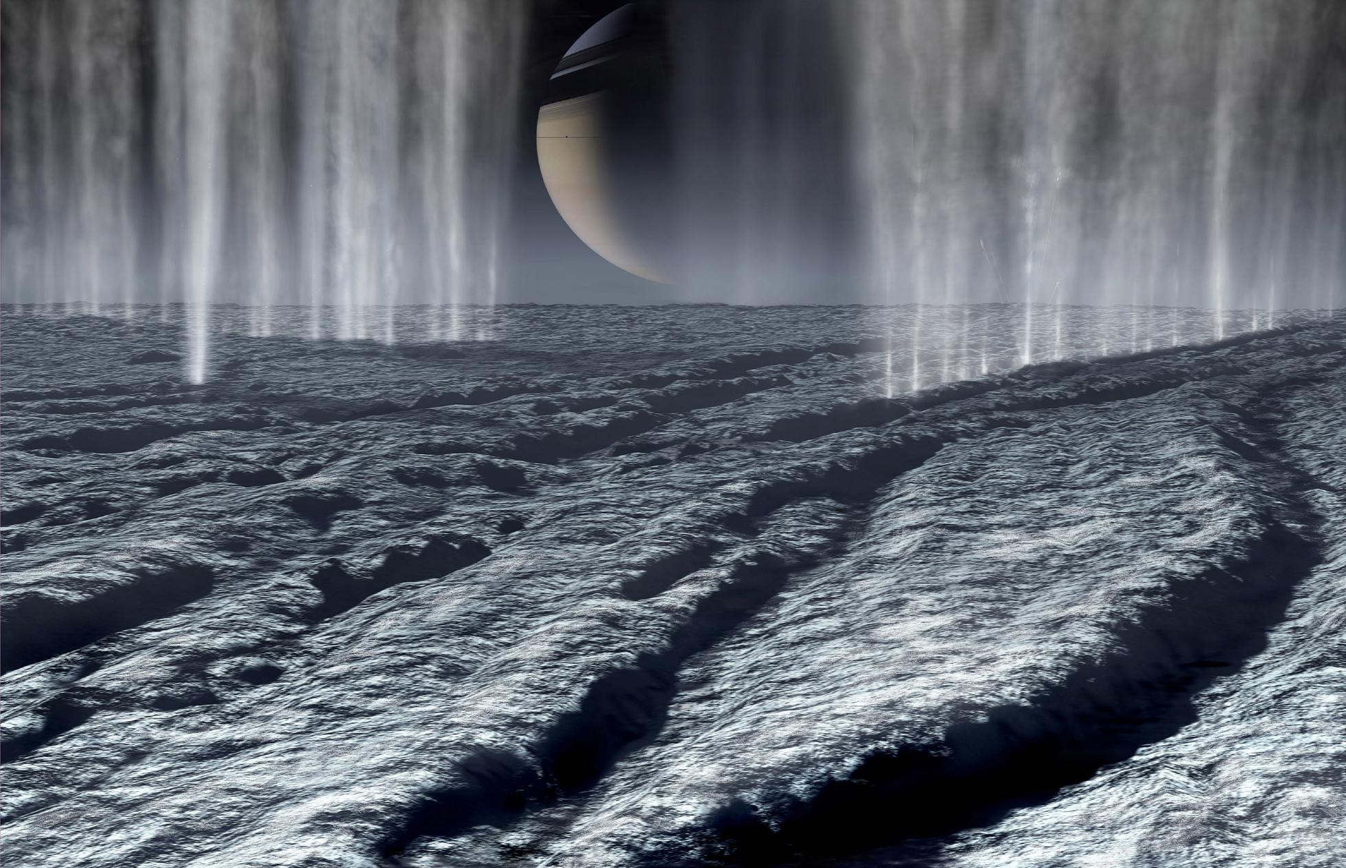 Artist's rendition of the south polar region of Enceladus