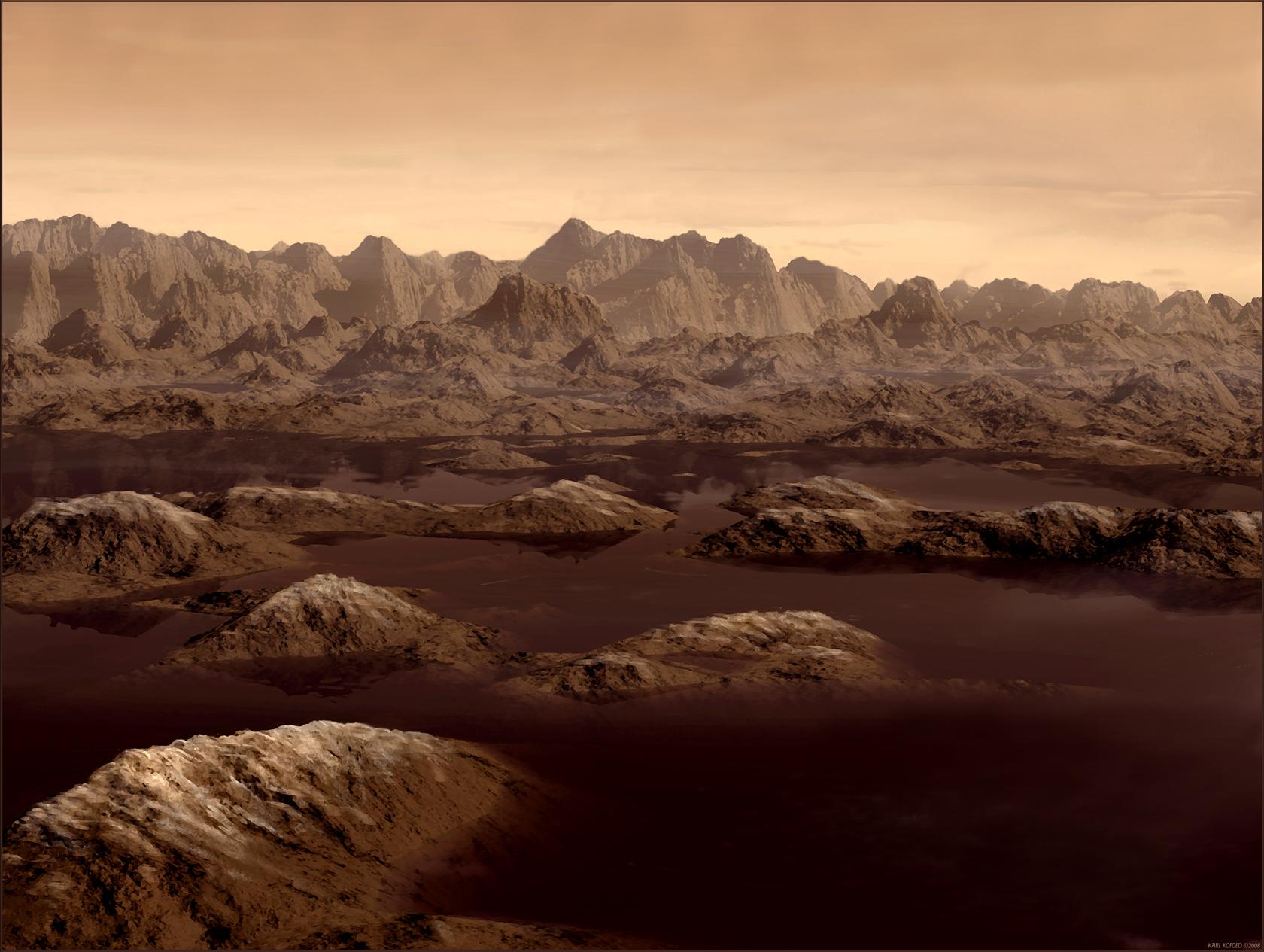 Artist's rendition of lakes on Titan