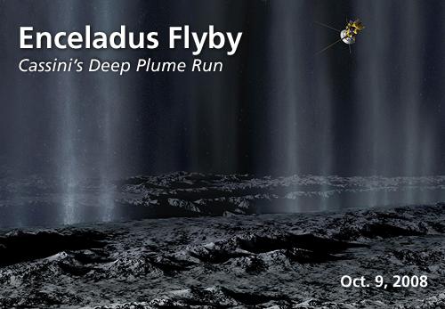 Enceladus Oct. 9, 2008 flyby artwork