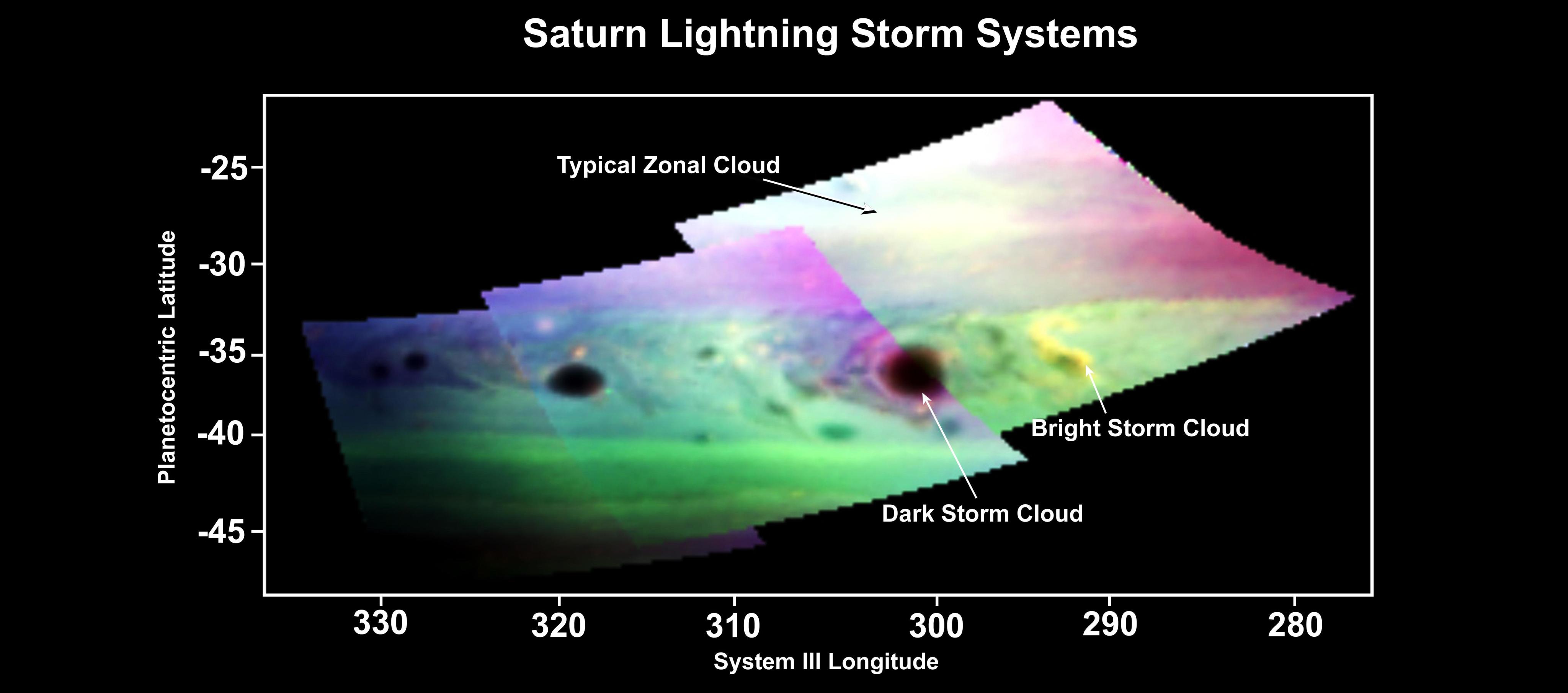 Saturn lightning storm systems