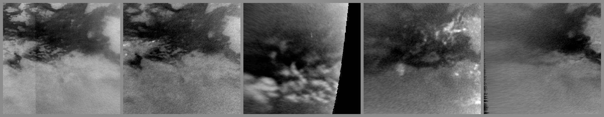 This series of images from NASA's Cassini spacecraft shows changes on the surface of Saturn's moon Titan, as the transition to northern spring brings methane rains to the moon's equatorial latitudes. Some of the most significant changes appear within a period of only a couple of weeks.