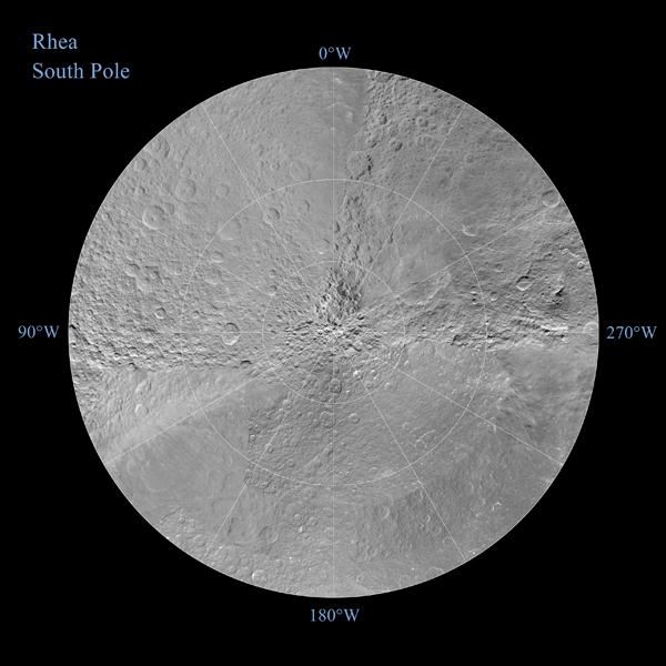 Rhea seen in polar stereographic maps