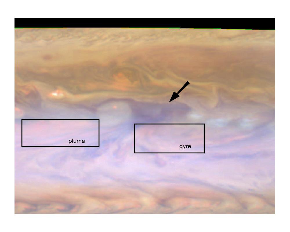 False-color image of Jupiter's atmosphere