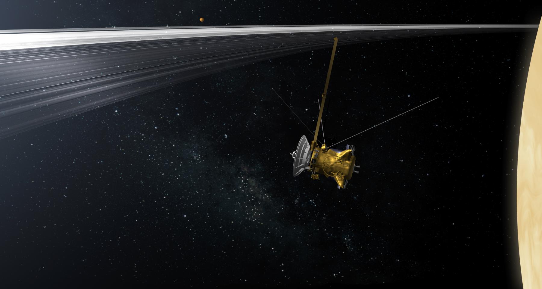 Artist's rendition of Cassini through the rings