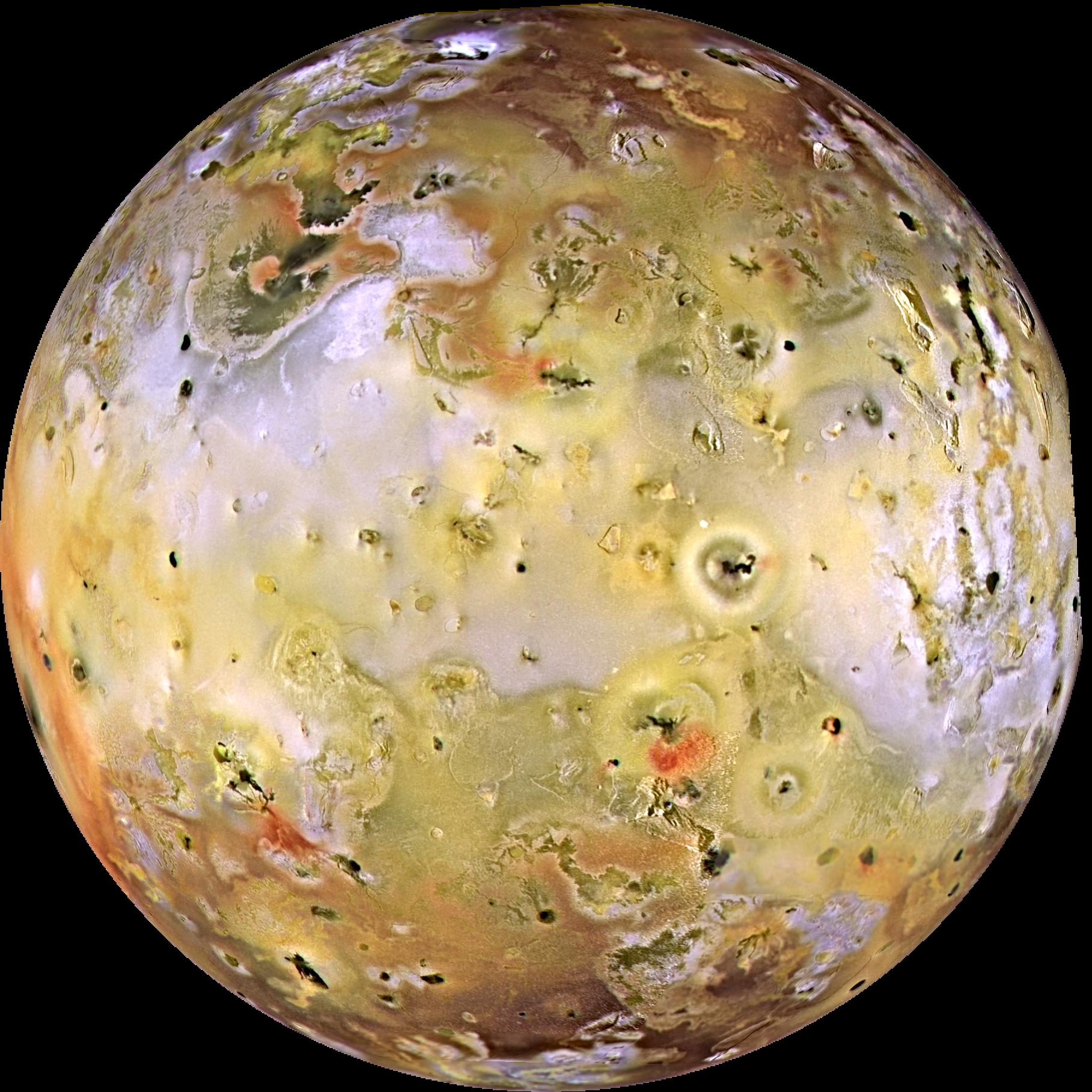 Io, the most volcanic body in the solar system is seen in the highest resolution obtained to date [Sept.7 &amp; Nov. 6, 1996] by NASA's Galileo spacecraft.