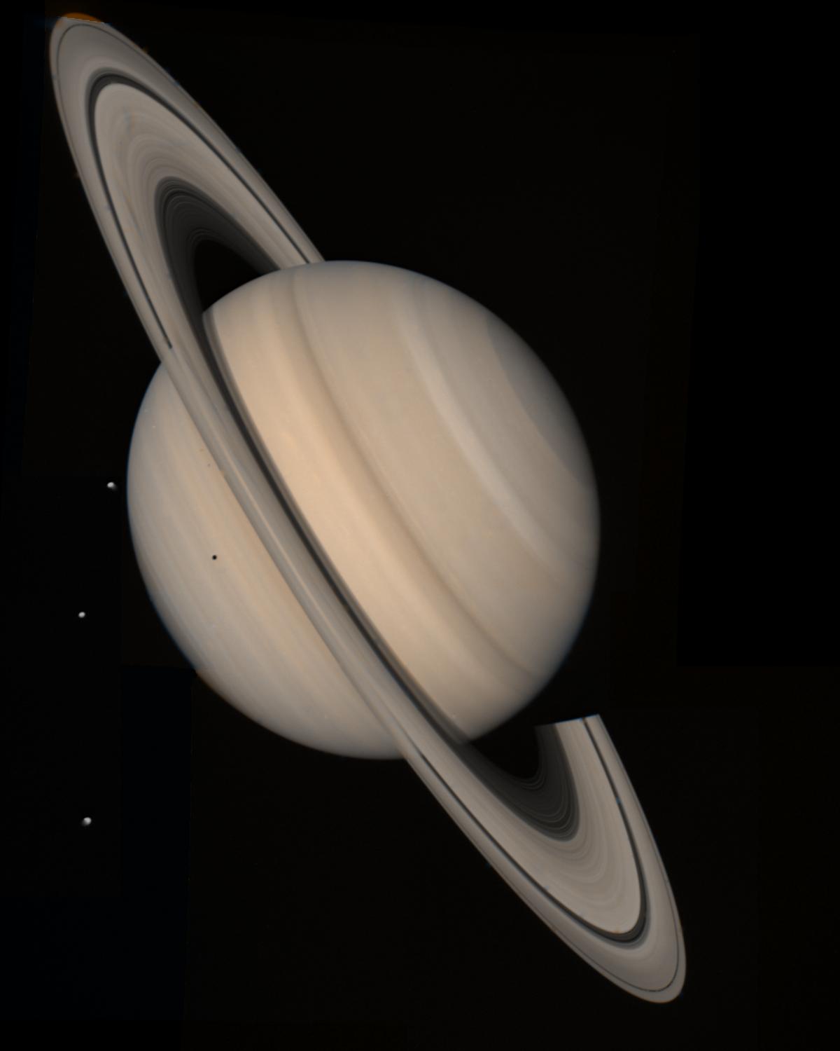 This Voyager 2 image of Saturn was acquired on Aug. 4, 1981, from a distance of 21 million kilometers (13 million miles).