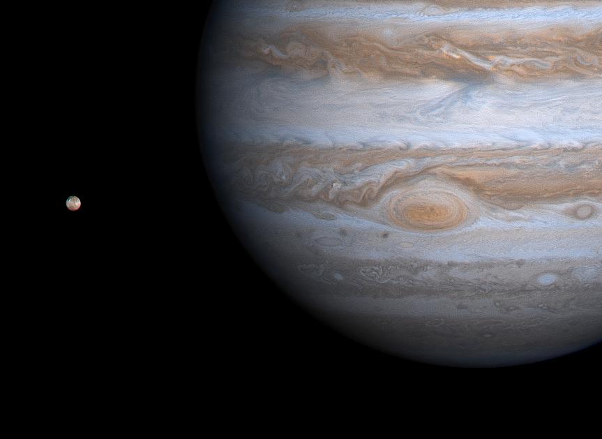 This image taken by NASA's Cassini spacecraft on Dec. 1, 2000, shows details of Jupiter's Great Red Spot and other features that were not visible in images taken earlier, when Cassini was farther from Jupiter.