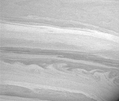 Close-up of Saturn showing turbulent interactions on the surface