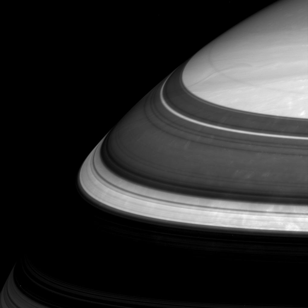 Saturn close-up, with the shadow of the rings