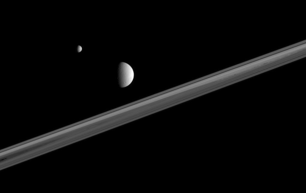 Saturn's rings with Mimas and Dione